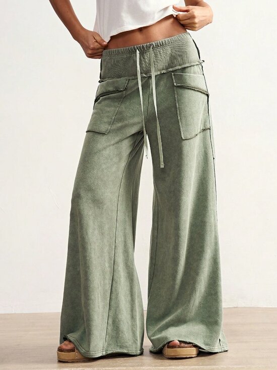 MODA ME COUTURE Pants - Army Green Casual Women's Streetwear Knit Pants
